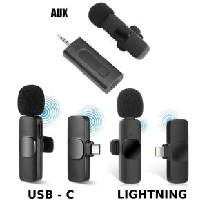 MICROFONO LAVALIER WIRELESS LIGHTNING/TYPE-C/AUX SMARTPHONE APPLE ANDROID IPAD (WR03) CON CLIPS - Fg9 systems
